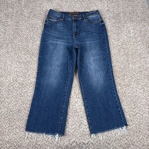 Judy Blue Dark Blue Wide Leg Crop Jeans with Raw Hem